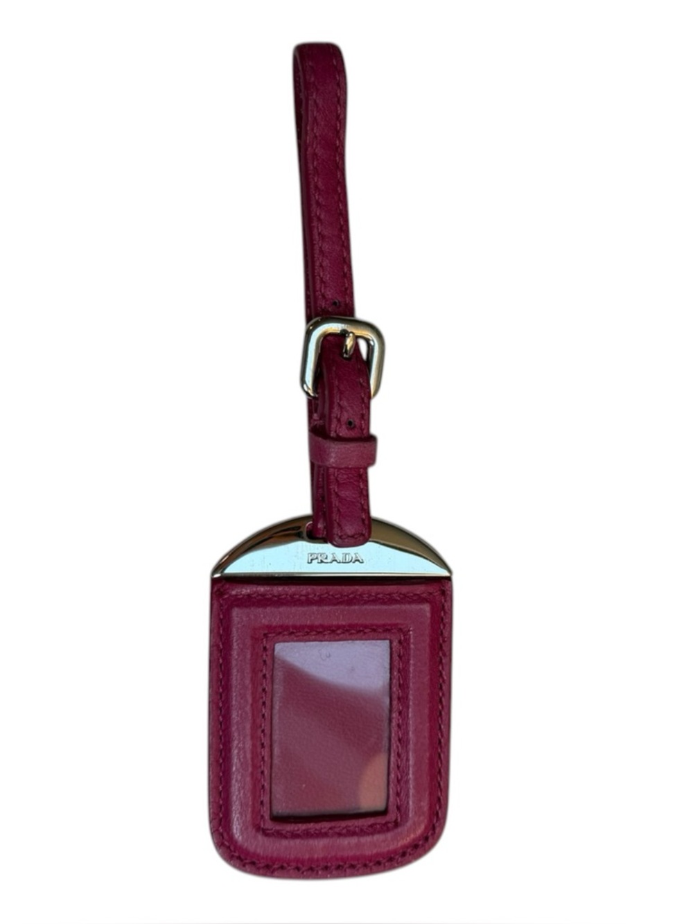 Prada Leather Purse Charm / Luggage Tag / Keyring Silver Pink